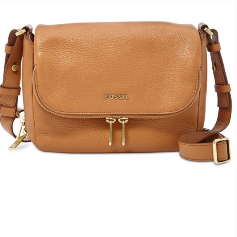 Fossil Camel Leather Preston Flap Crossbody